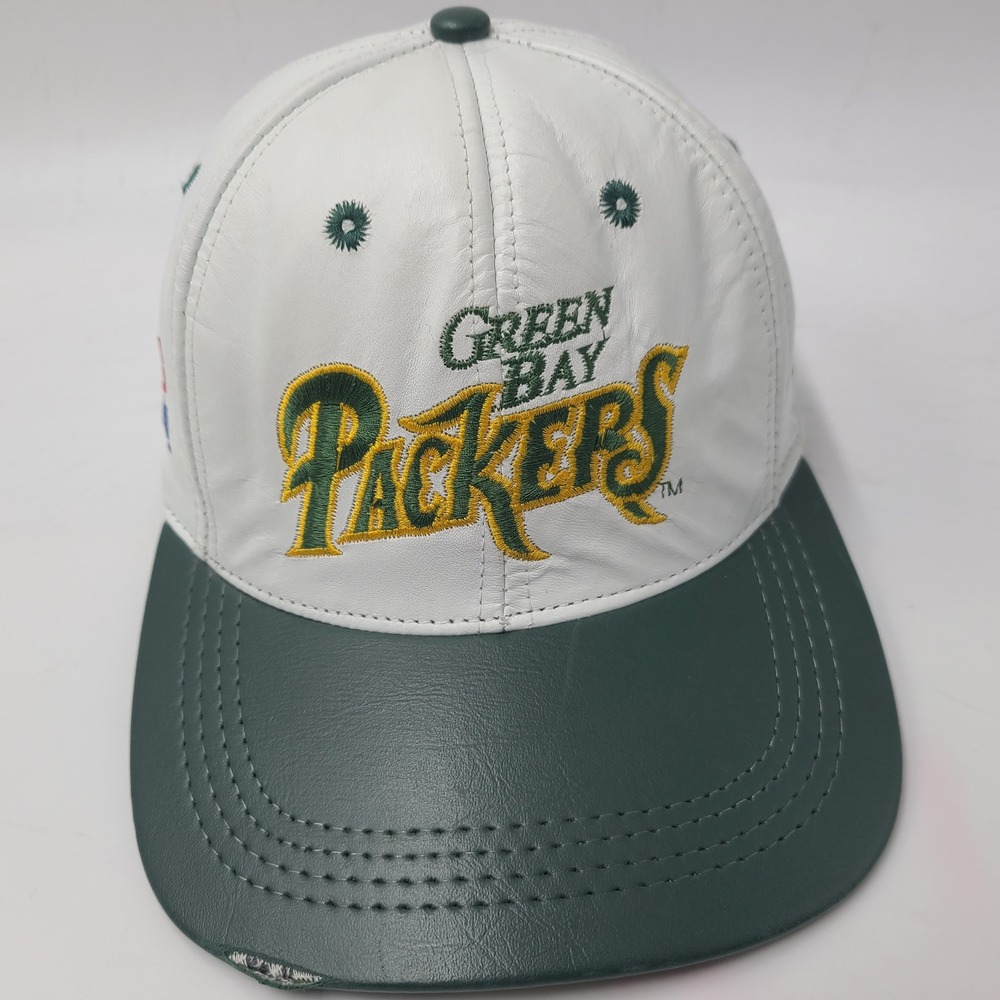 Vintage Green Bay Packers Hat Snapback Modern White Green NFL Leather Distressed